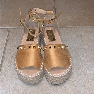 Studded Espadrille Wedges/ Gold/ yellow wedges